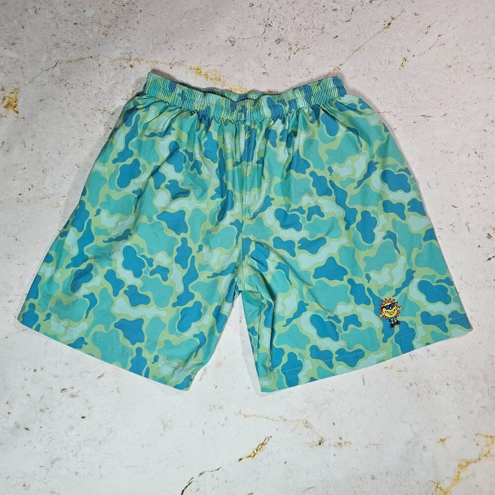 Splashway Waterpark Men's Swim Trunks Size Large Blue Camo Board Shorts L EUC